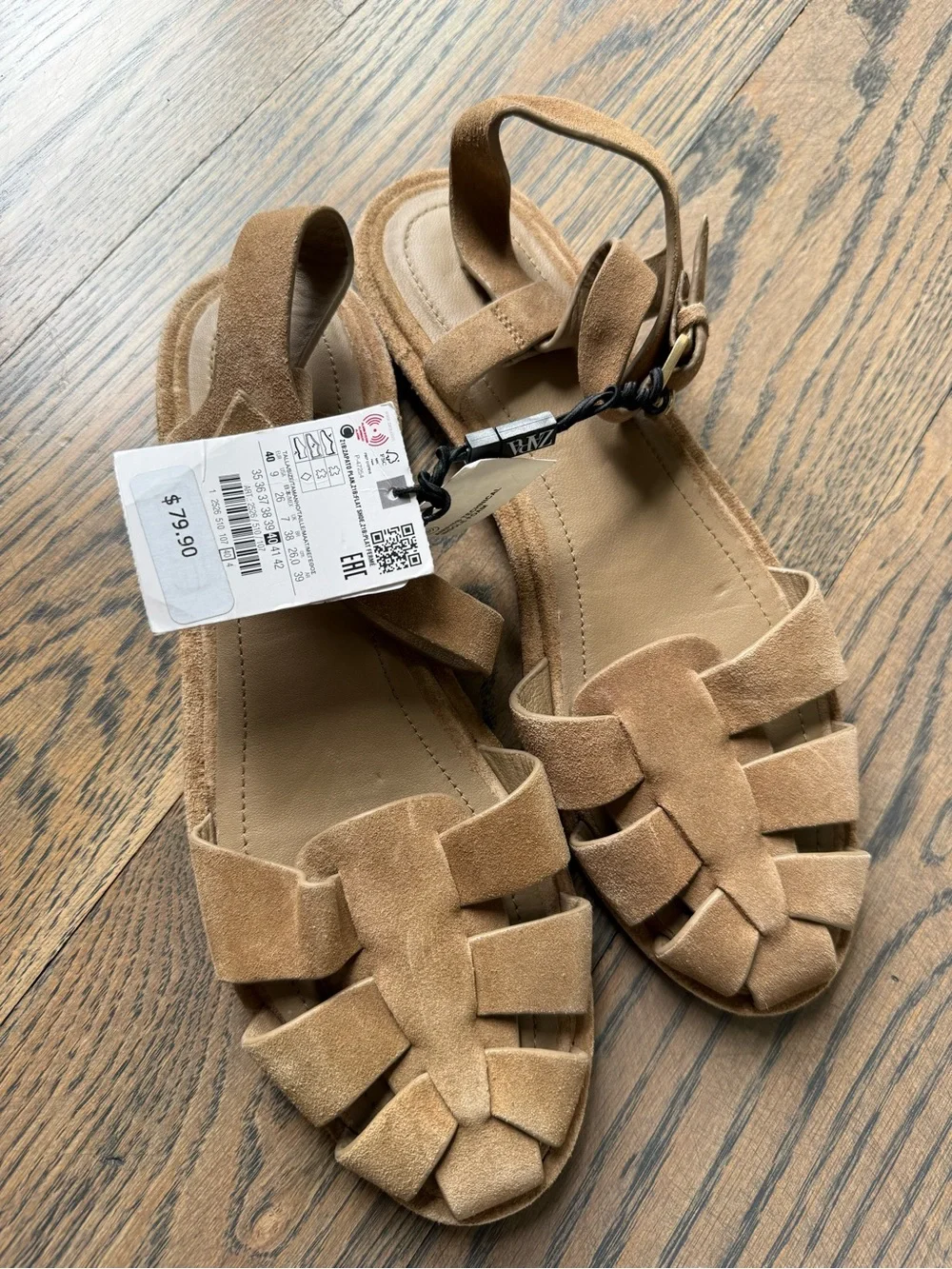 NWT Zara Split Suede Cage Sandals in Taupe Grey. Size 40 or 9 US. - Picture 7 of 7